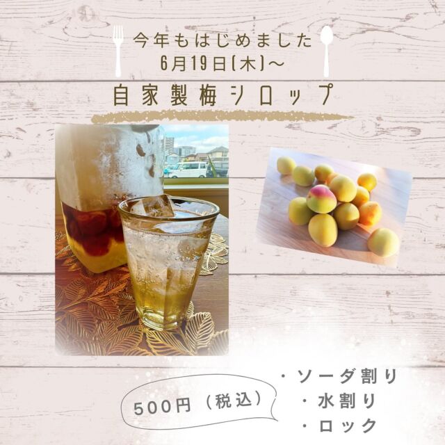 【𖣔今年も自家製梅シロップはじめました𖣔】
　
こんにちは！
橋本の小さなセラピーカフェ、PUREです	𓎤𓅮 ⸒⸒
　
暑い日が続いていますね。
しっかり水分補給をしっかりして、元気に毎日お過ごしください。
　
　
さて、そんな暑い季節におすすめのジュースが今日からまた登場します✴︎
　
・自家製梅シロップ　500円（税込）
　
ソーダ割りでも、水割りでも、ロックでも楽しめます♫
　
　
梅に含まれる「クエン酸」は夏バテにも効果的。
　
疲労回復効果も期待できるので、疲れた時は是非梅シロップで美味しく元気になりましょう𓍯
　
　
また明日20日は、19時までの延長営業になり、土曜日はお休みさせていただきます。
　
皆様のご来店を心よりお待ちしております𓃱𓈒𓏸
　
　
　
total therapy  herb cafe PURE𖤣𖥧𖥣𖡡𖥧𖤣